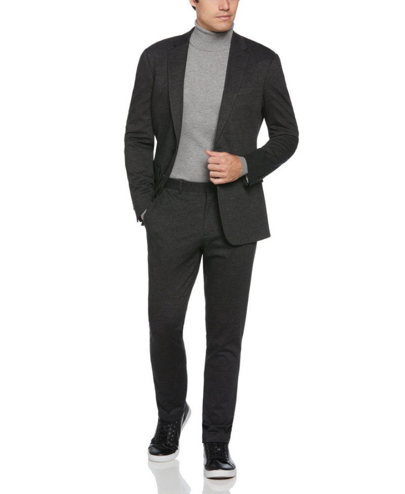 Perry Ellis NEW! Slim Fit Charcoal Two Tone Smart Knit Suit Grey | 137BLQCDF