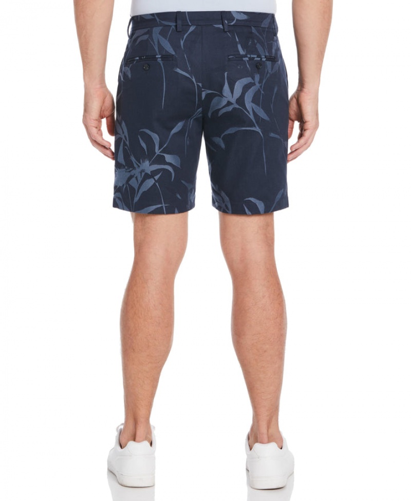 Perry Ellis NEW! Slim Fit Jacquard Floral Shorts Navy | 154QBTPGD