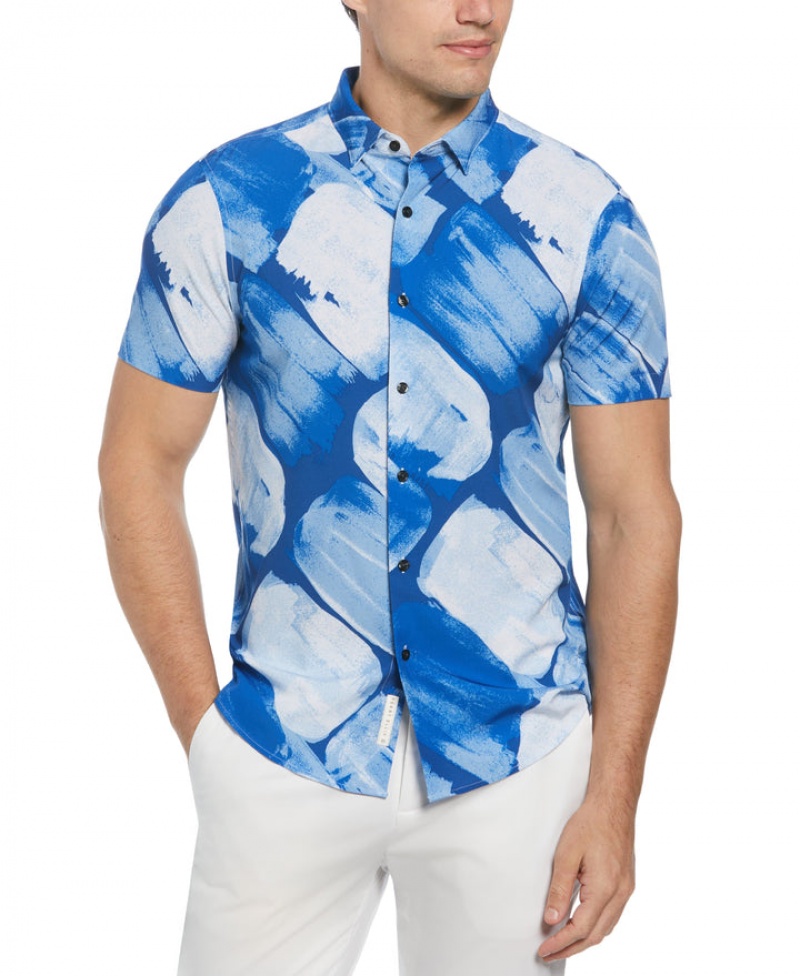 Perry Ellis NEW! Slim Fit Paint Stroke Total Stretch Shirt Nautical Blue | 941EAMJPU