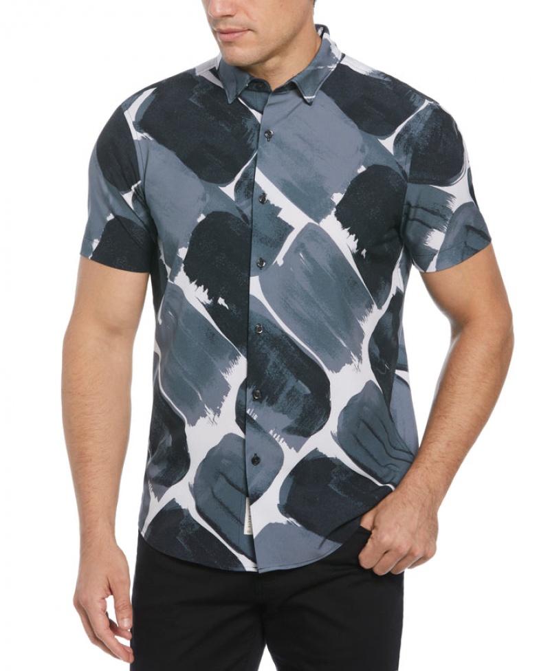 Perry Ellis NEW! Slim Fit Paint Stroke Total Stretch Shirt Black | 502BUYPDF