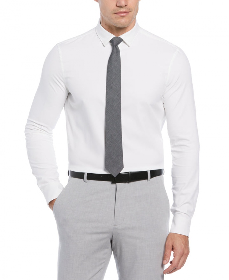 Perry Ellis NEW! Slim Fit Untucked Total Stretch Shirt Bright White | 284EZKANJ