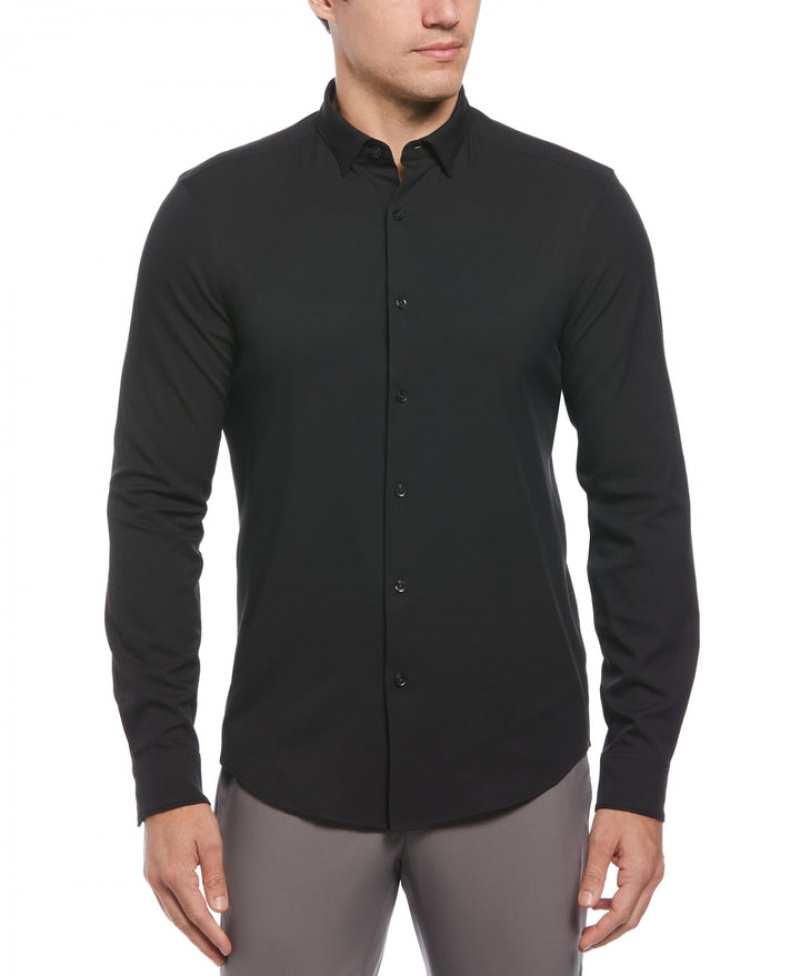 Perry Ellis NEW! Slim Fit Untucked Total Stretch Shirt Black | 805VGANRQ