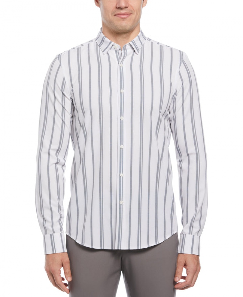 Perry Ellis NEW! Slim Fit Vertical Stripe Total Stretch Shirt Dark Shadow | 298VGPRFA