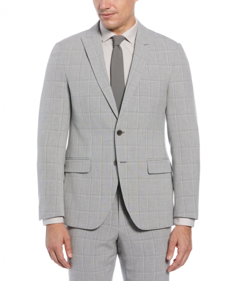 Perry Ellis NEW! Slim Fit Windowpane Suit Jacket Charcoal | 935OIZGUN