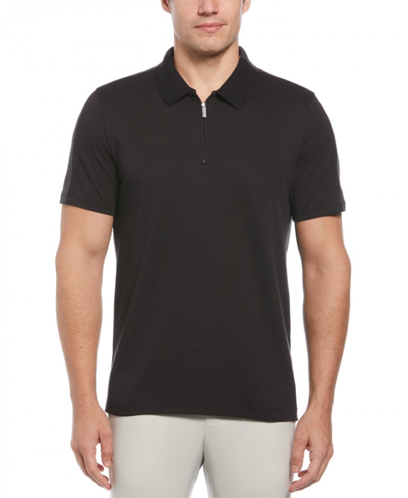 Perry Ellis NEW! Split Black Zip Polo Black | 732GEKFWV