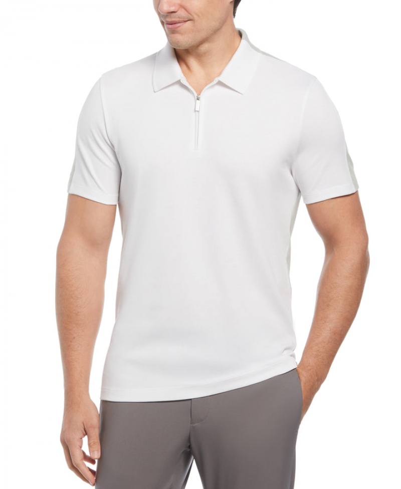 Perry Ellis NEW! Split White Zip Polo Bright White | 419MVYEFD