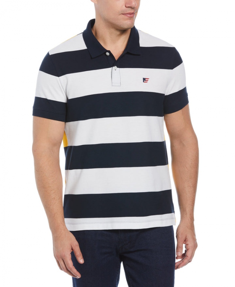 Perry Ellis NEW! Striped Nautical Polo Dark Sapphire | 392ALMDKE