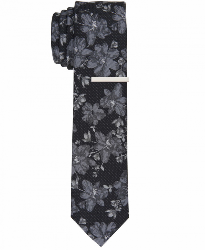 Perry Ellis NEW! Tarner Floral Slim Tie Black | 034CQWTZK