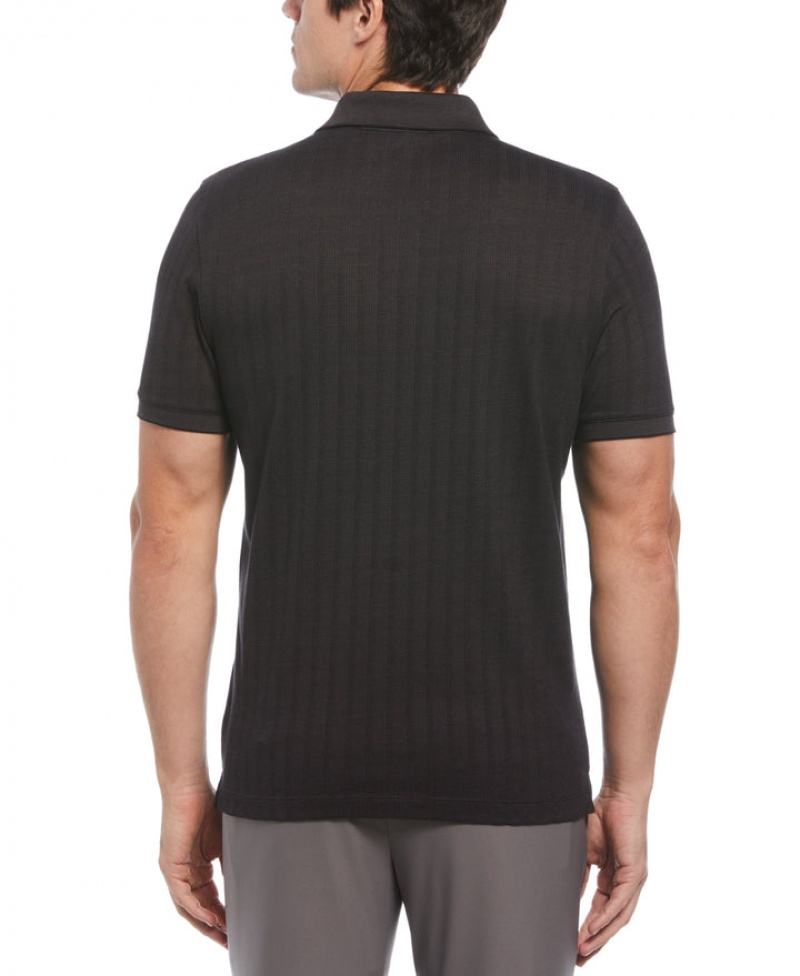 Perry Ellis NEW! Textured Striped Polo Black | 679KIFXEP