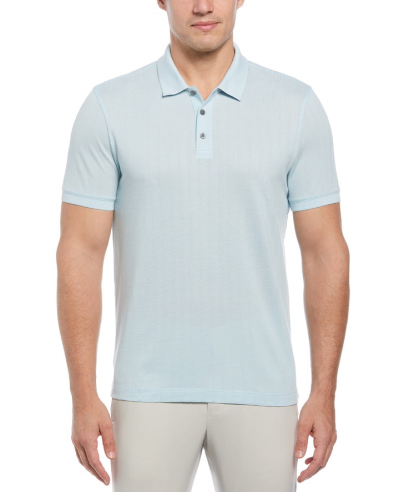 Perry Ellis NEW! Textured Striped Polo Crystal Blue | 327PARJBY