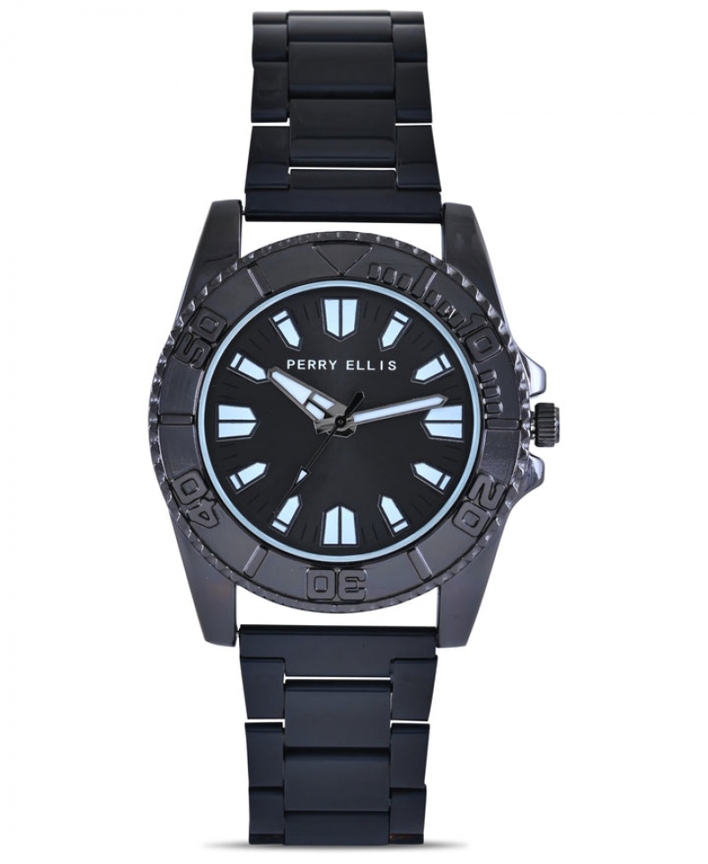 Perry Ellis NEW! Watch & Bracelet Gift Set Black/Gunmetal | 307GDIVFW