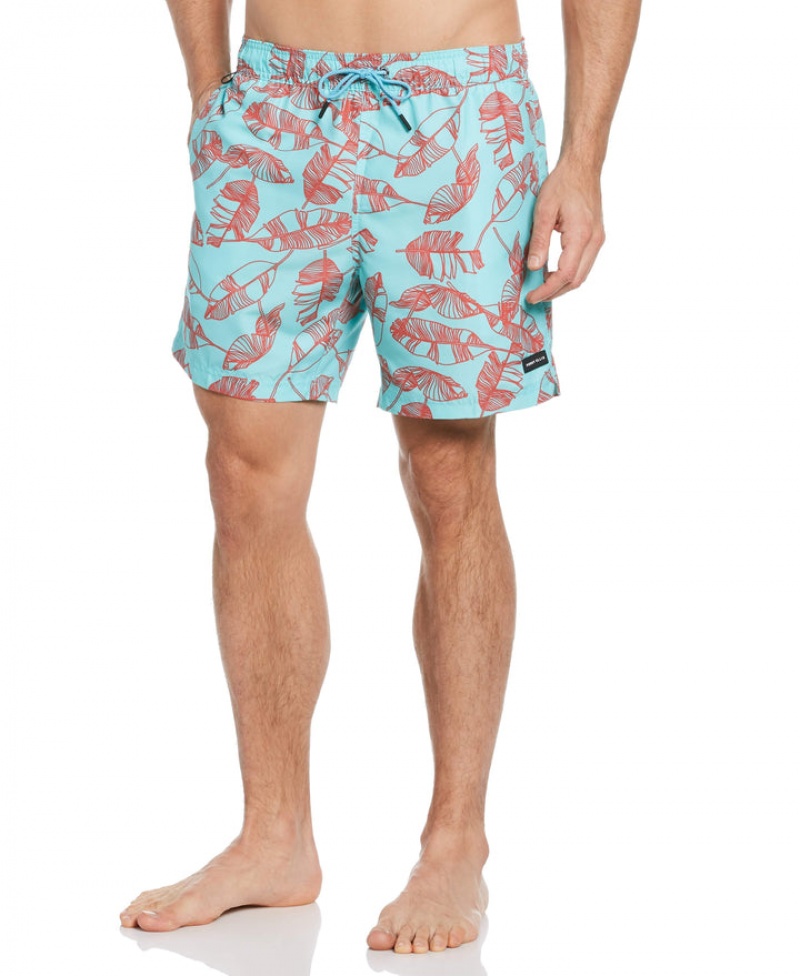 Perry Ellis Palm Tree Swim Shorts Aqua Splash | 649JLGFNR