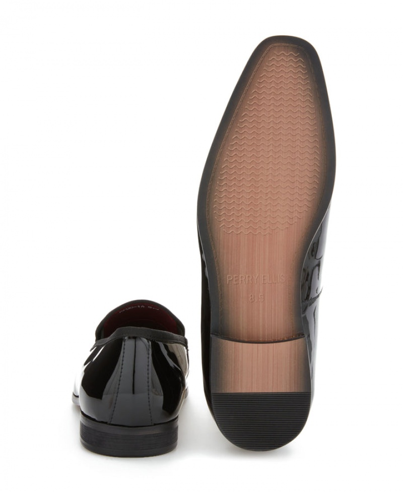 Perry Ellis Patent Leather Slip-On Shoes Black | 238MGXIRF