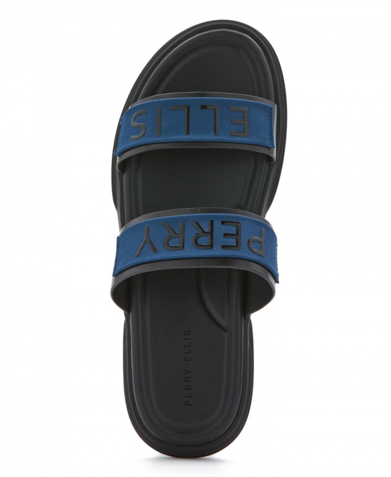 Perry Ellis Perry Ellis Logo Sandals Black/Navy | 859GKXFJC