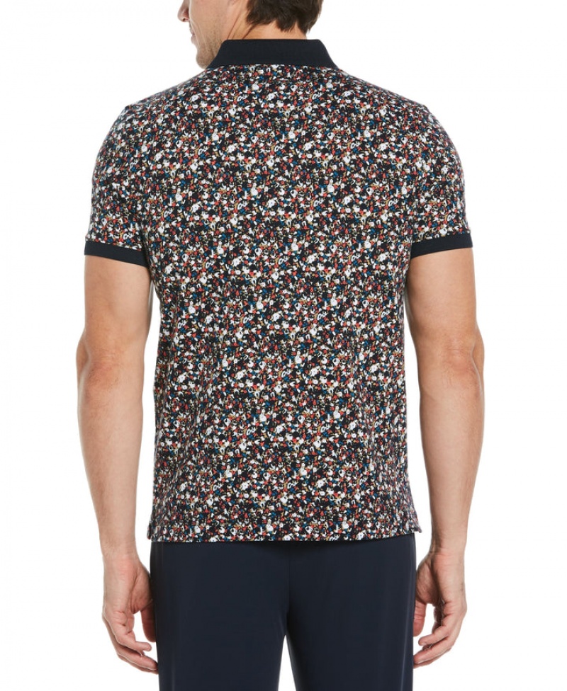 Perry Ellis Pima Cotton Blend Floral Print Polo Dark Sapphire | 716SKCBZV