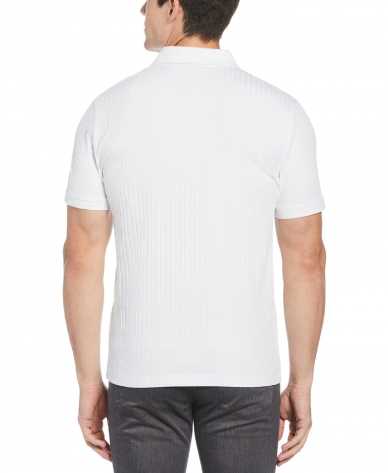 Perry Ellis Quarter Zip Ribbed Polo Bright White | 056JGPKRE