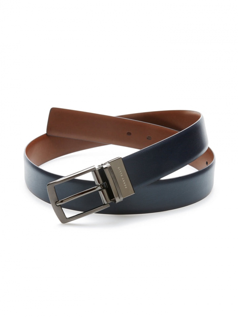 Perry Ellis Reversible Leather Belt Navy | 352FTNMRL