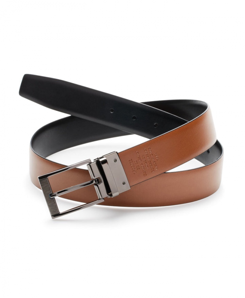 Perry Ellis Reversible Scratch Leather Belt Black | 874ACIJWZ