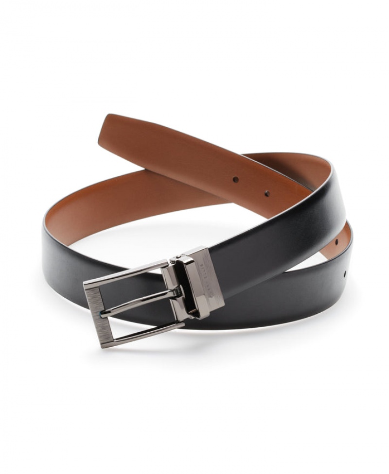 Perry Ellis Reversible Scratch Leather Belt Black | 874ACIJWZ