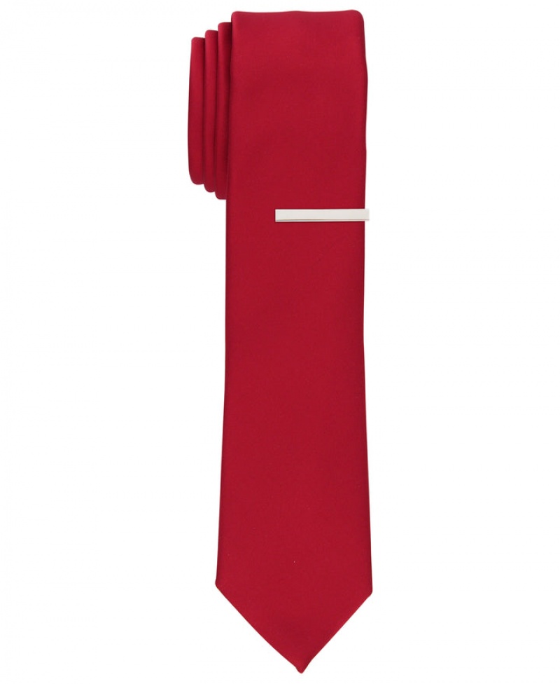 Perry Ellis Sateen Solid Slim Tie Red | 673KXSZPU