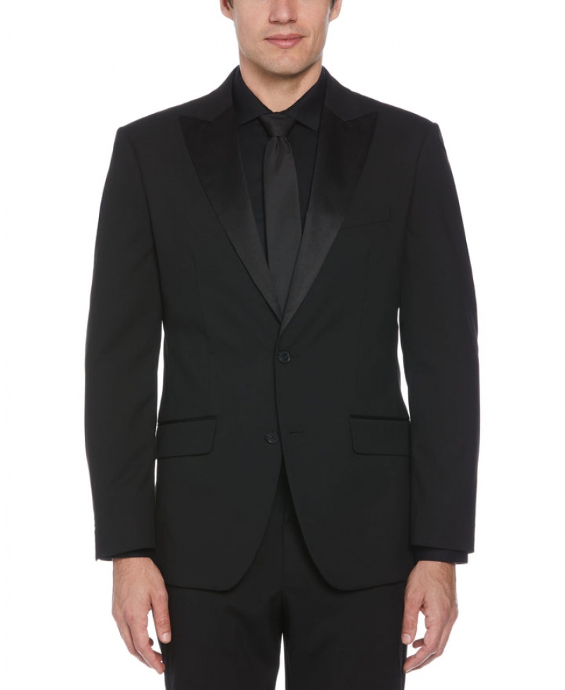 Perry Ellis Satin Piecing Tuxedo Jacket Black | 592WQFYZB