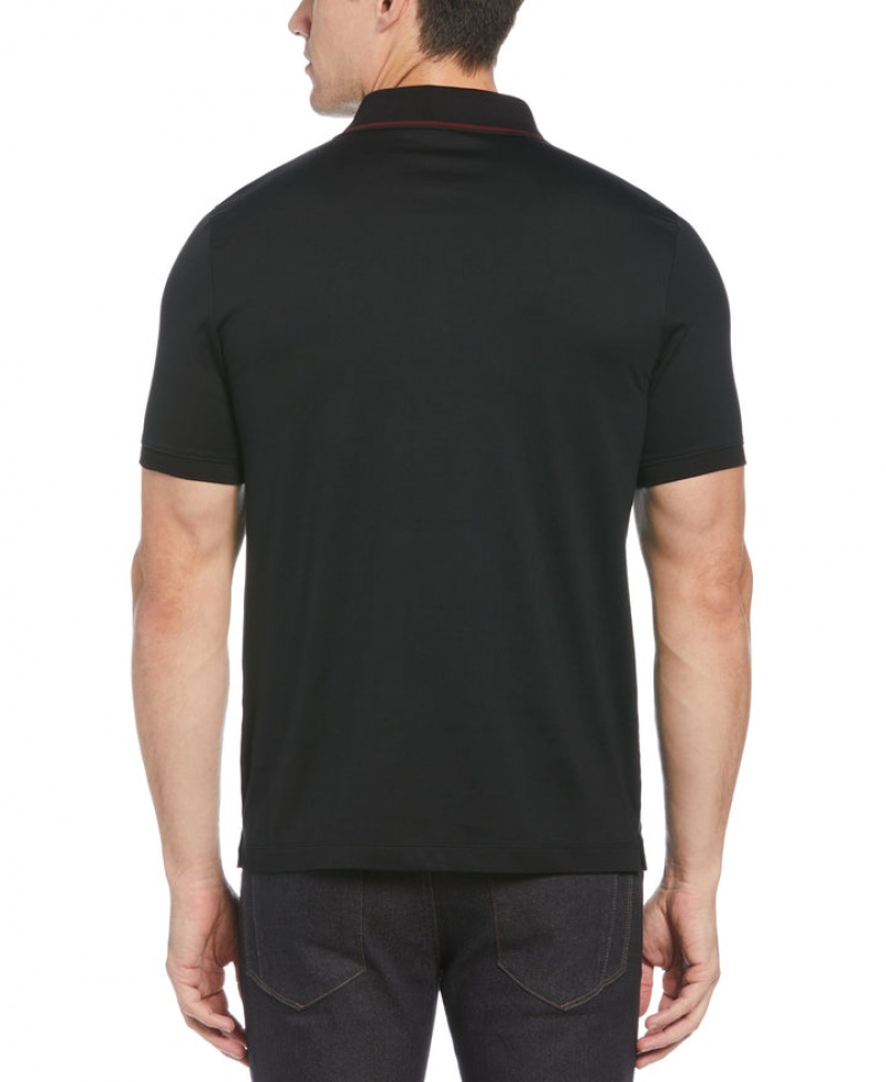 Perry Ellis Shoulder Tape Zip Polo Black | 624MDPZBY