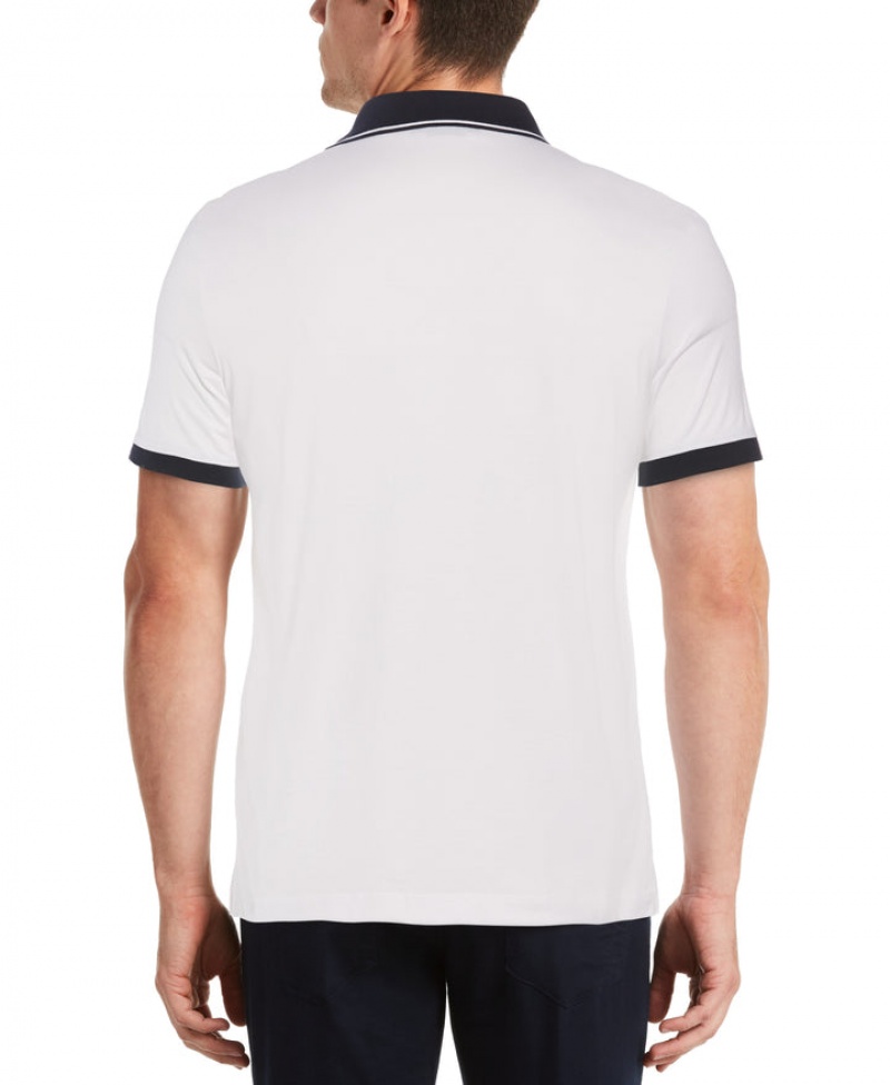 Perry Ellis Shoulder Tape Zip Polo Bright White | 273KVSJIT