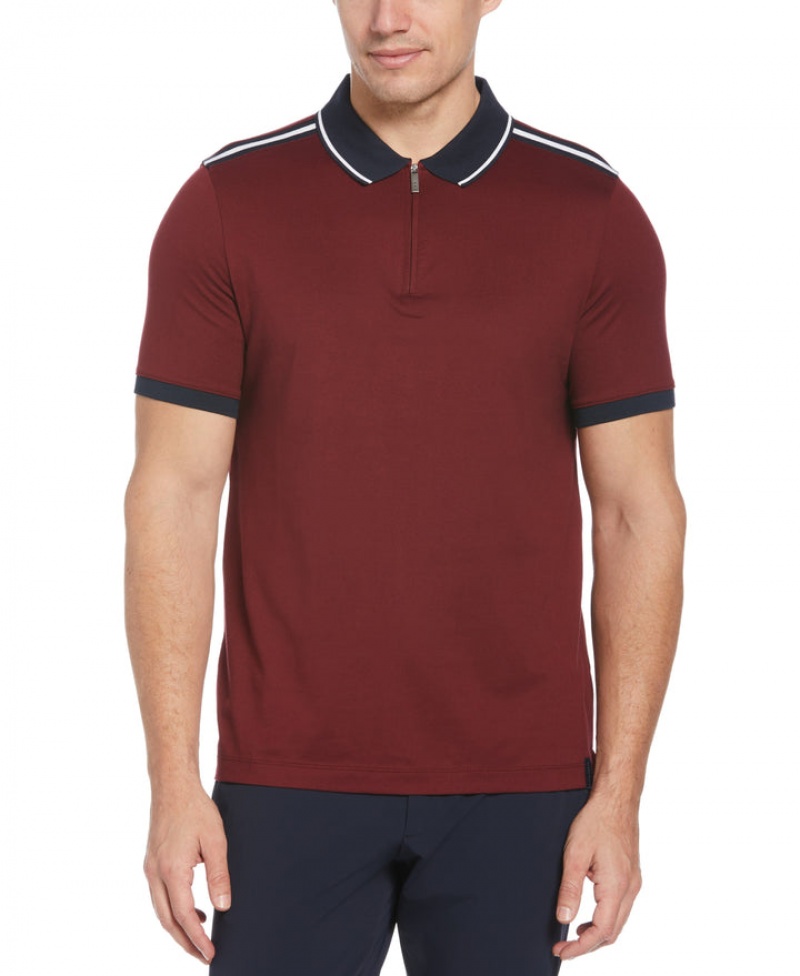 Perry Ellis Shoulder Tape Zip Polo Cabernet | 681YJKQWU