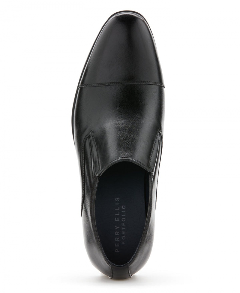 Perry Ellis Slick Cap Toe Slip-On Black | 518KTRQAC