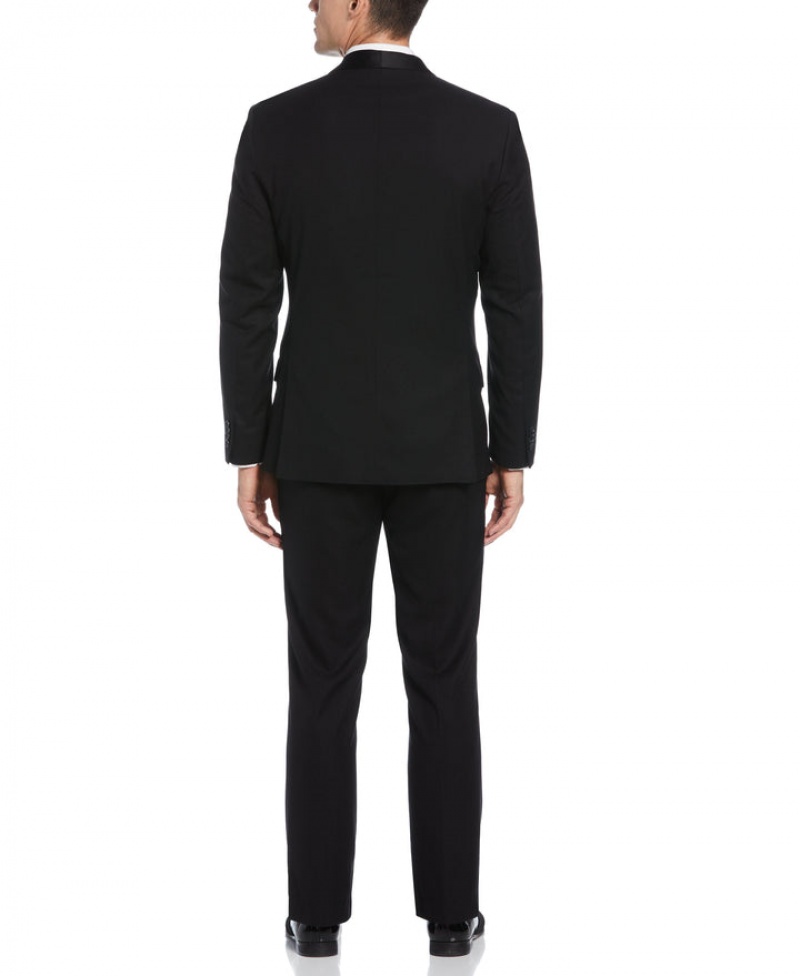 Perry Ellis Slim Fit Black Textured Tuxedo Black | 871OTSHED