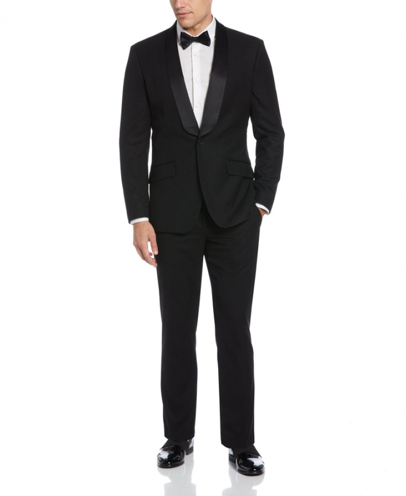 Perry Ellis Slim Fit Black Textured Tuxedo Black | 871OTSHED