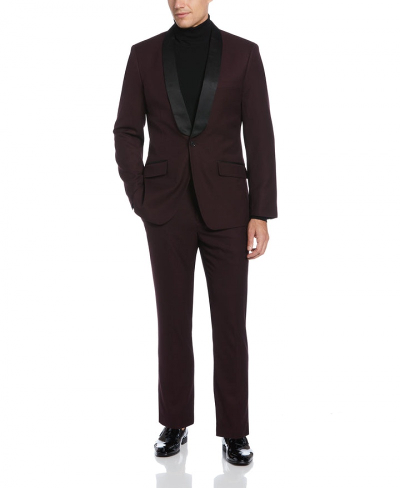 Perry Ellis Slim Fit Burgundy Textured Tuxedo Burgundy | 754JVEBMH