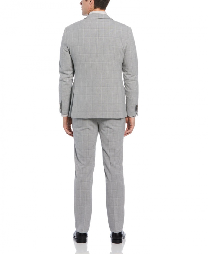 Perry Ellis Slim Fit Charcoal Windowpane Suit Grey | 347LAZPBY