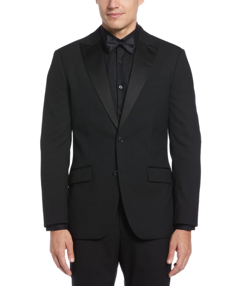 Perry Ellis Slim Fit Contrast Tuxedo Jacket Black | 620FIWEAY