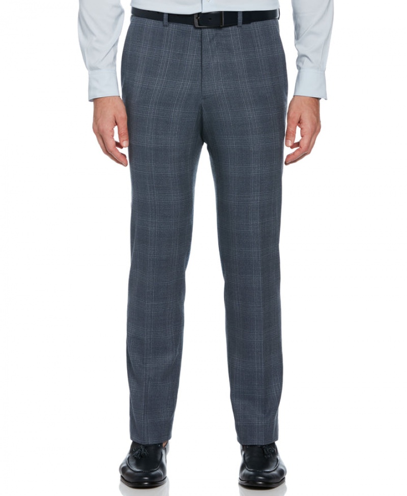 Perry Ellis Slim Fit Flat Front Textured Suit Pant Vintage Blue | 267HVFUIG