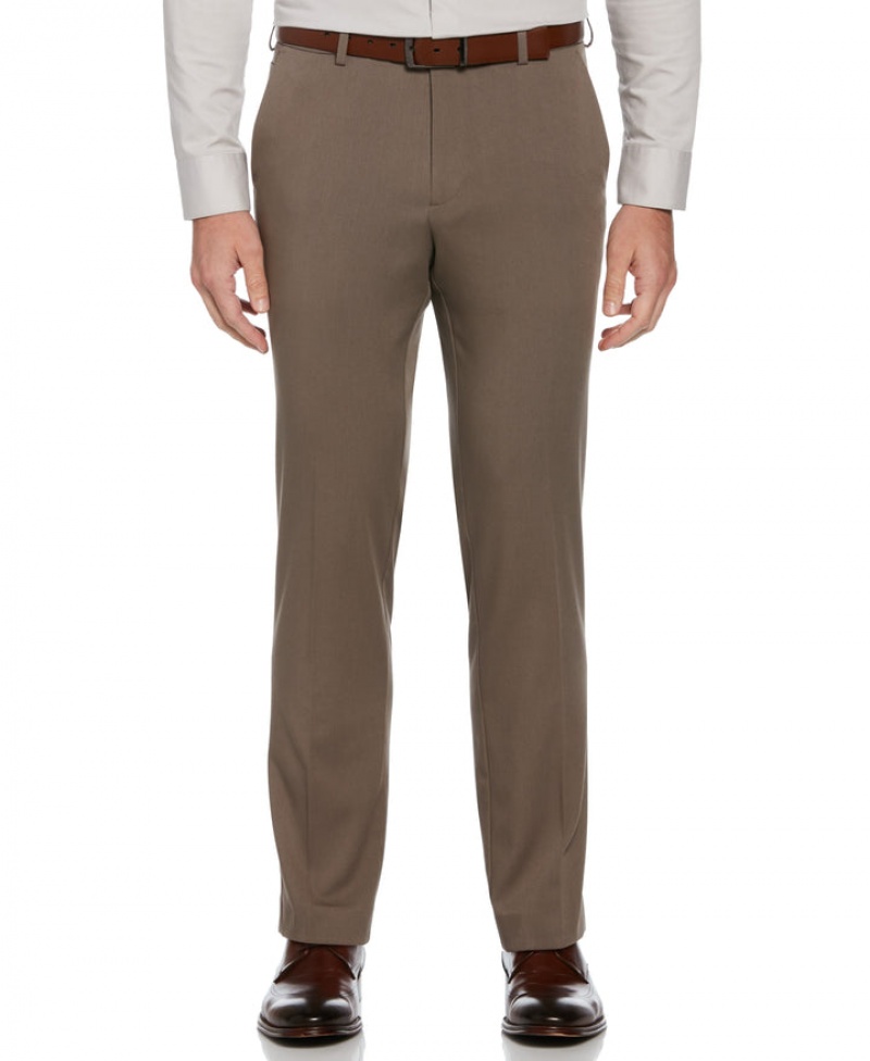 Perry Ellis Slim Fit Herringbone Flat Front Suit Pant Mushroom Grey | 913ACSNUV