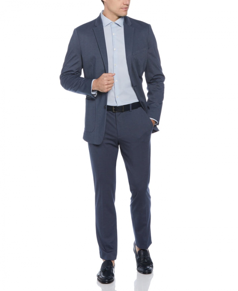 Perry Ellis Slim Fit Microgrid Knit Medium Navy Suit Navy | 263XVRMFO