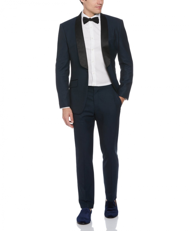 Perry Ellis Slim Fit Navy Textured Tuxedo Navy | 872BQINLM