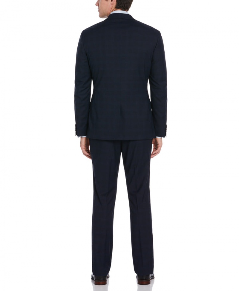 Perry Ellis Slim Fit Plaid Navy Suit Navy | 367VRFGKY