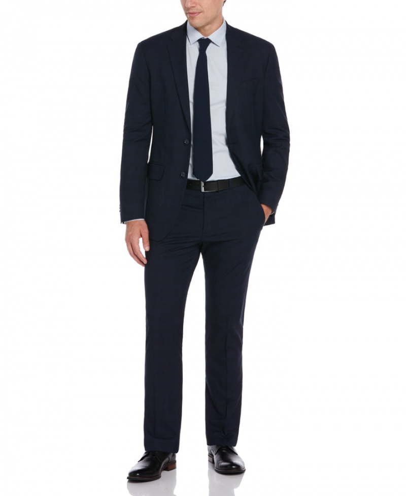 Perry Ellis Slim Fit Plaid Navy Suit Navy | 367VRFGKY