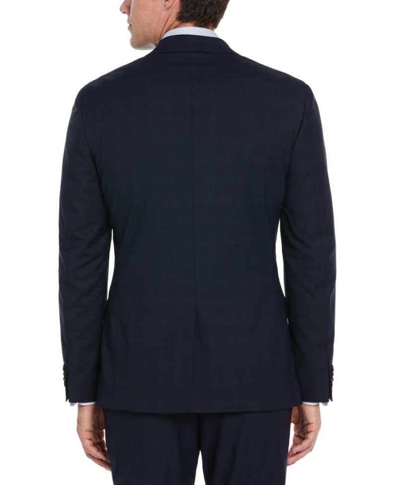 Perry Ellis Slim Fit Plaid Suit Jacket Navy | 801KRJEZX