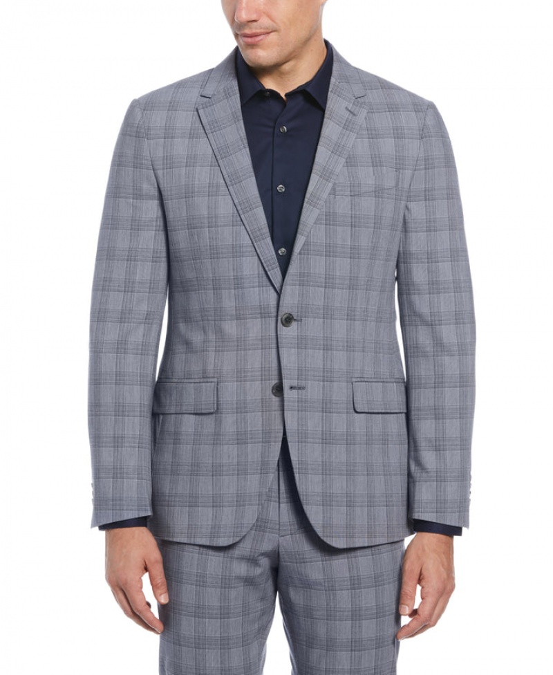 Perry Ellis Slim Fit Plaid Suit Jacket Navy | 751TVMDFQ