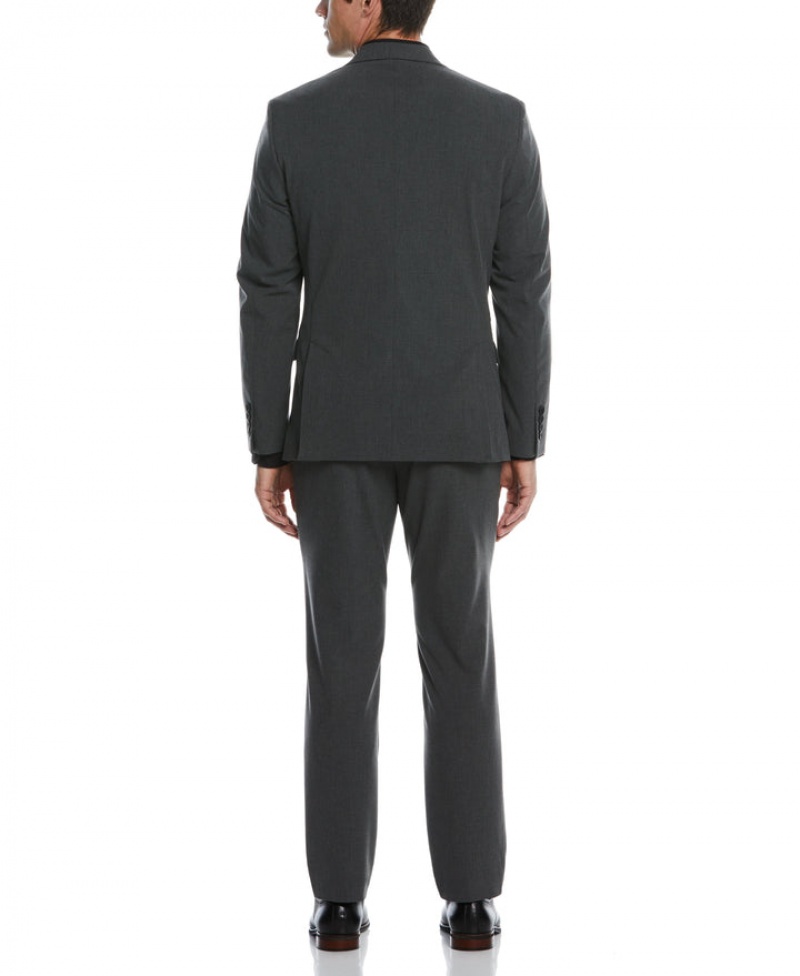 Perry Ellis Slim Fit Stretch Charcoal Textured Tech Suit Grey | 670NCGOZX