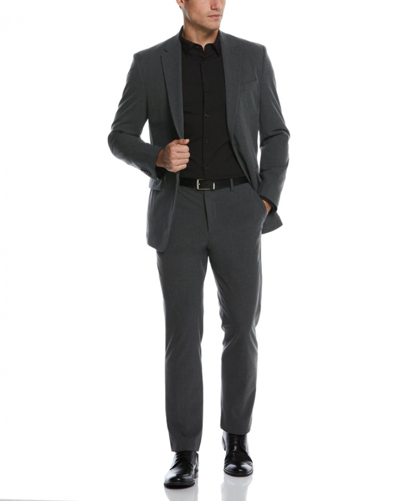 Perry Ellis Slim Fit Stretch Charcoal Textured Tech Suit Grey | 670NCGOZX