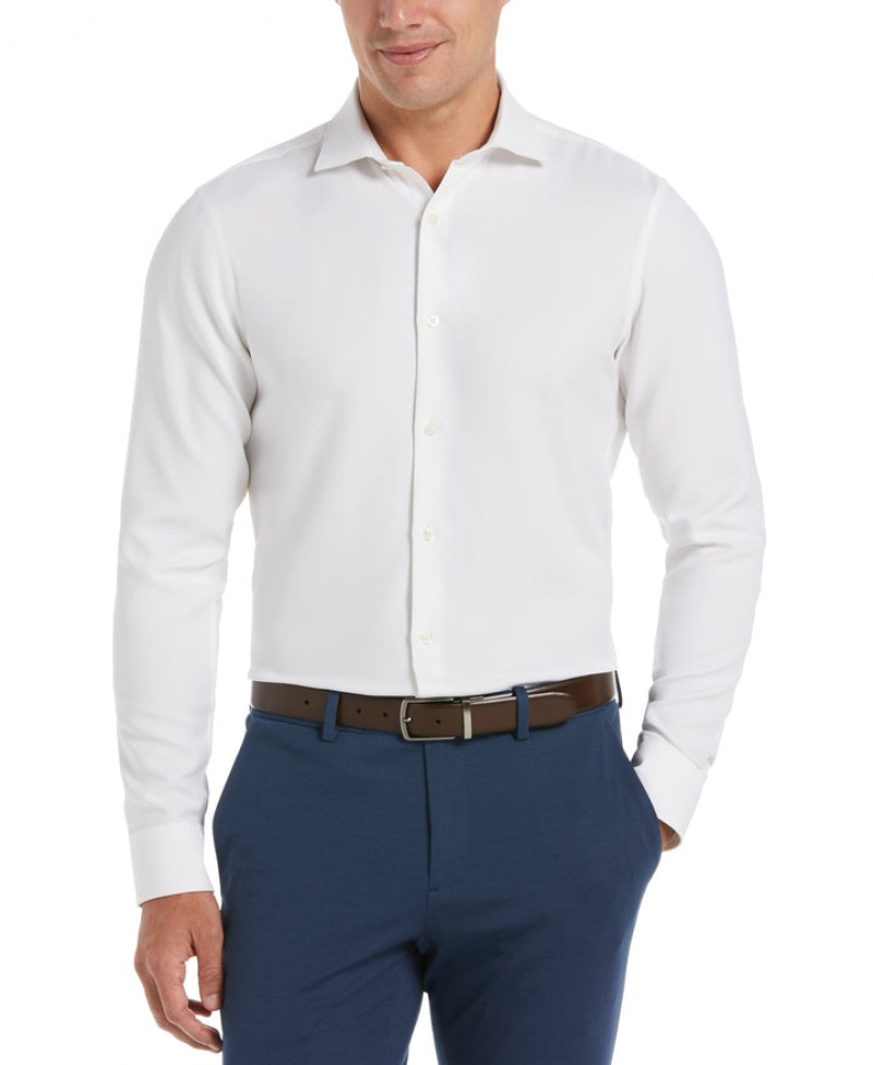 Perry Ellis Slim Fit Tech Texture Solid Dobby Dress Shirt White | 329FVJSIC