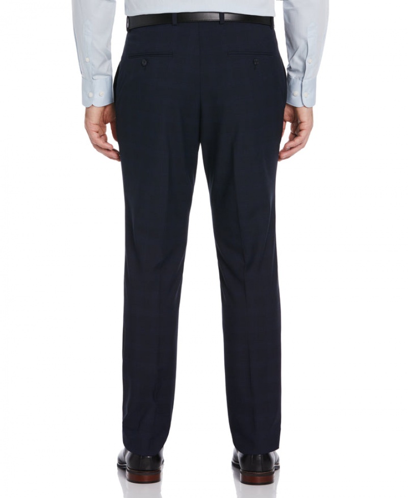 Perry Ellis Slim Fit Textured Plaid Suit Pants Navy | 091SCHJWL