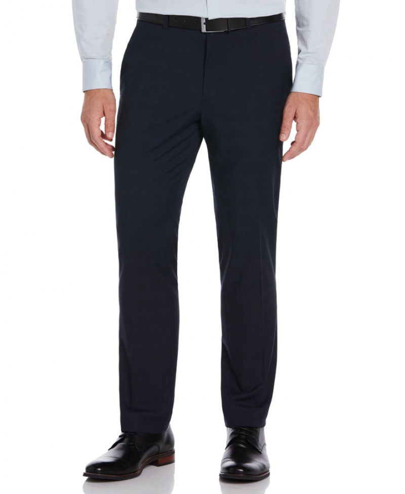 Perry Ellis Slim Fit Textured Plaid Suit Pants Navy | 091SCHJWL