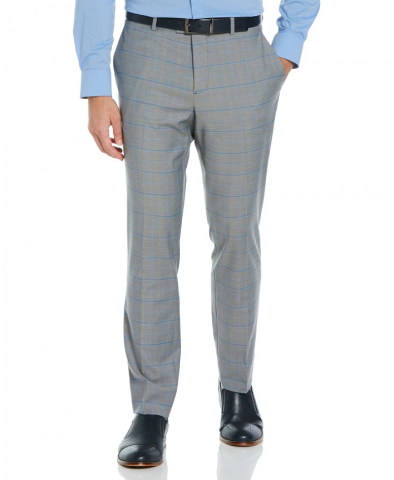 Perry Ellis Slim Fit Tonal Plaid Suit Pant Bay Blue | 678ZLBMXU