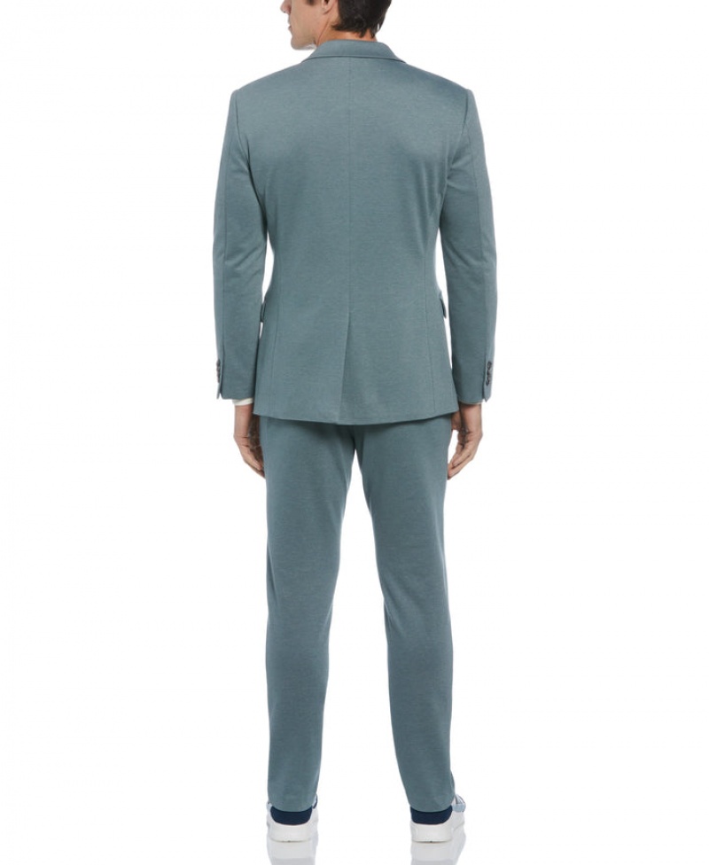 Perry Ellis Slim Fit Two Tone Smart Goblin Blue Knit Suit Blue | 460LSZKBA