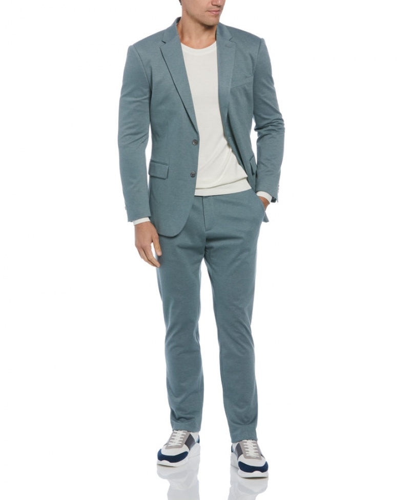 Perry Ellis Slim Fit Two Tone Smart Goblin Blue Knit Suit Blue | 460LSZKBA